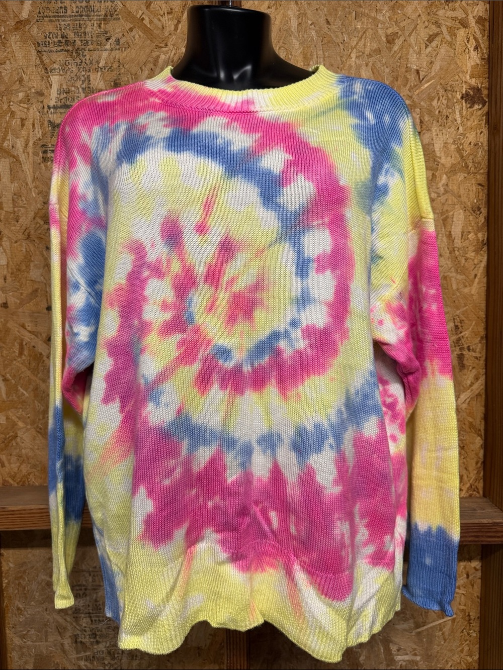 Crown & Ivy Tie-Dye Crewneck Sweater - Pink, Yellow & Blue
